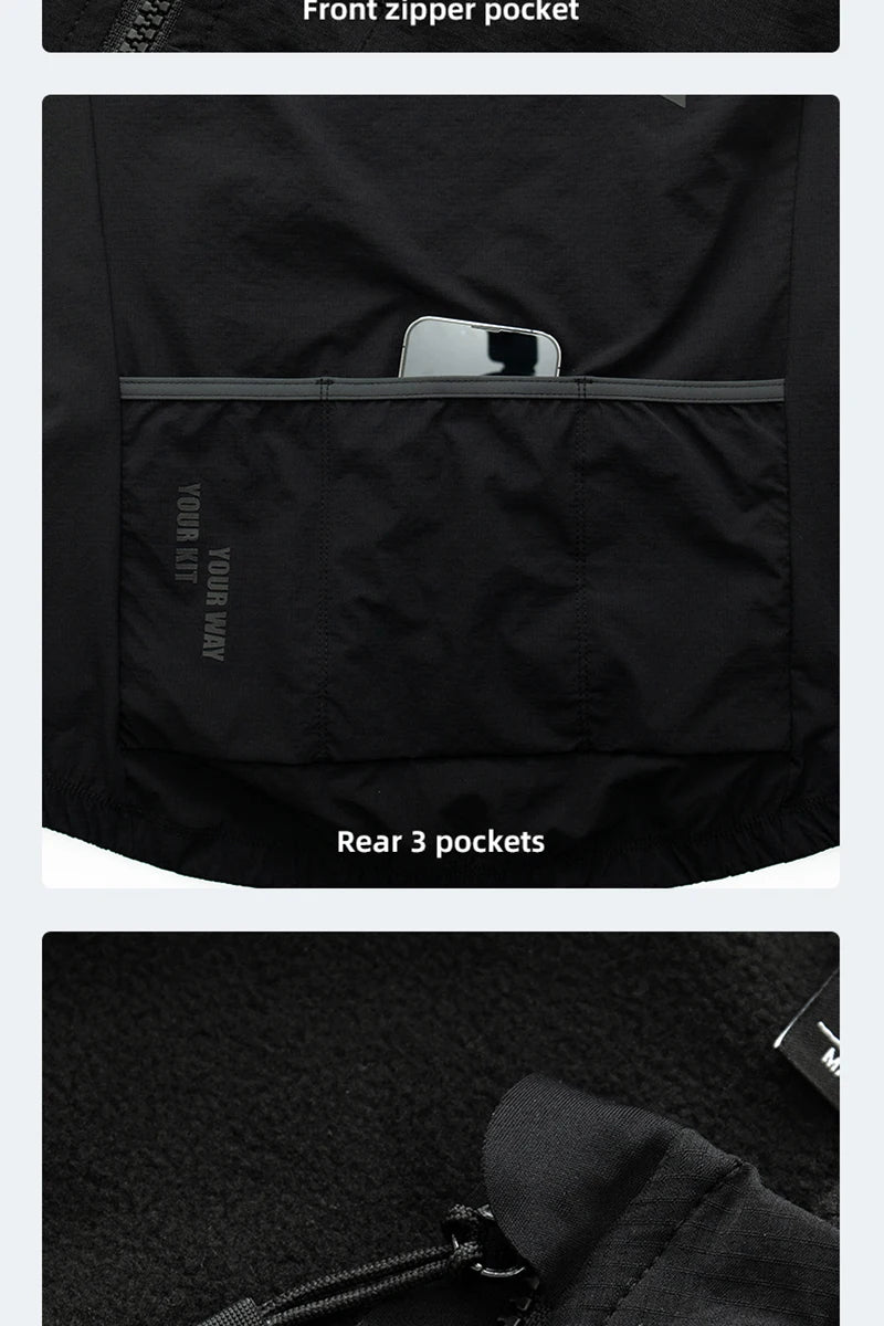 YKYW Cycling Vest Winter Waterproof Fleece Liner Rear Anti-slip Gripper Thermal Windproof Moisture Wicking 4 Pockets 7 color