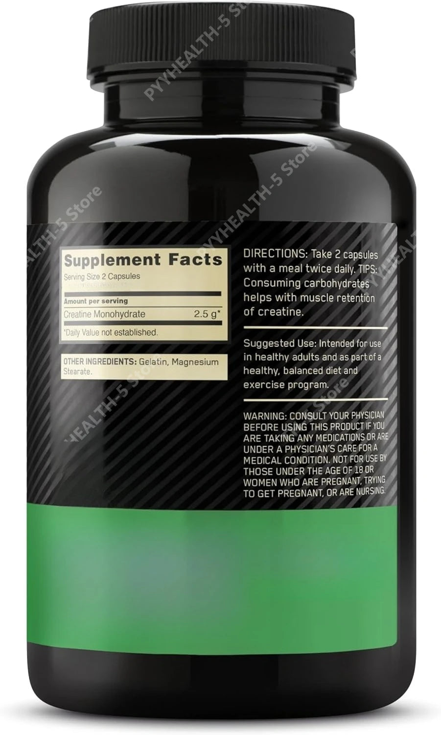 Creatine Monohydrate Supplement 60 Capsules Muscle Strength Fitness Pre-Workout Post-Workout Muscle Recovery Non-GMO Gluten-Free