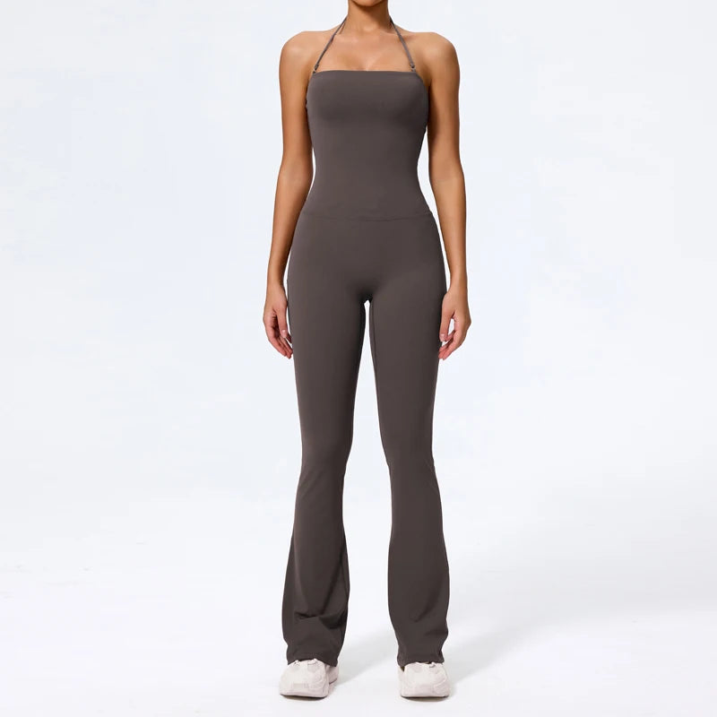 Ctenkevet New Women Sleeveless Hang Neck Jumpsuit Backless Flared Activewear Female Yoga Clothes Sport Outfit For Woman Overalls