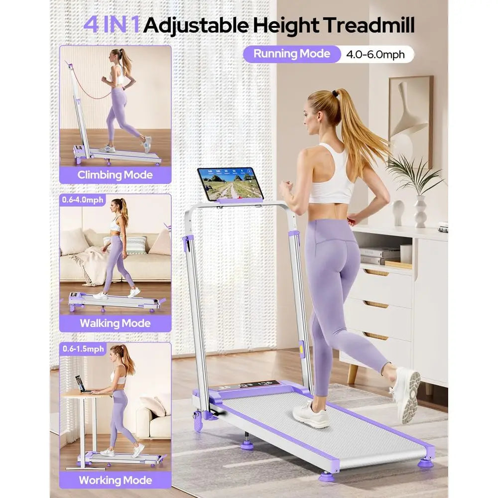 Portable 3.5HP Electric Treadmill with 12% Incline, Adjustable Height, Handle Bar, Under Desk Design, 350LBS Capacity, LED Displ