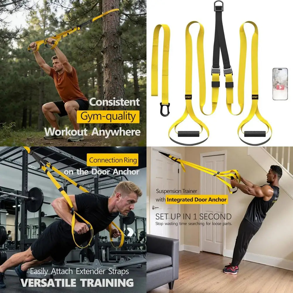 Suspension Fitness Trainer System with Integrated Door Anchor, All-in-One Bodyweight Resistance Straps for Home Gym, Heavy Duty