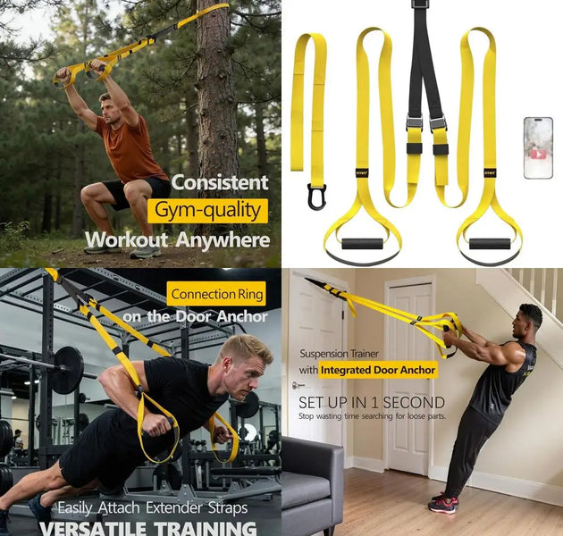Suspension Fitness Trainer System with Integrated Door Anchor, All-in-One Bodyweight Resistance Straps for Home Gym, Heavy Duty