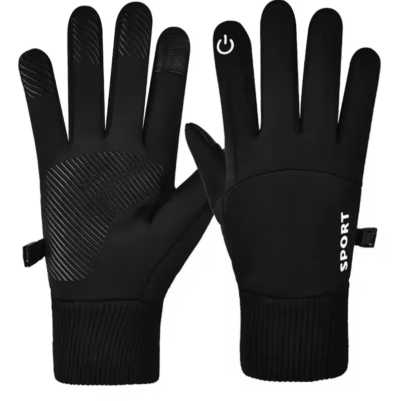 Black Winter Fleece Gloves Full Fingers Waterproof Touch Screen Cycling Outdoor Sports Running Motorcycle Ski Warm