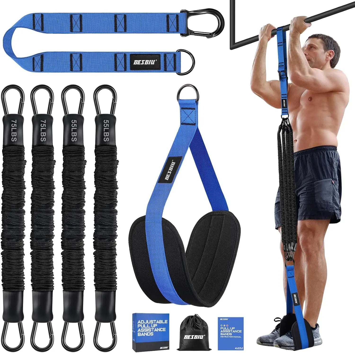 Heavy Duty Pull Up Assistance Bands Set, 260lbs Resistance with Adjustable Strap for Home Workout