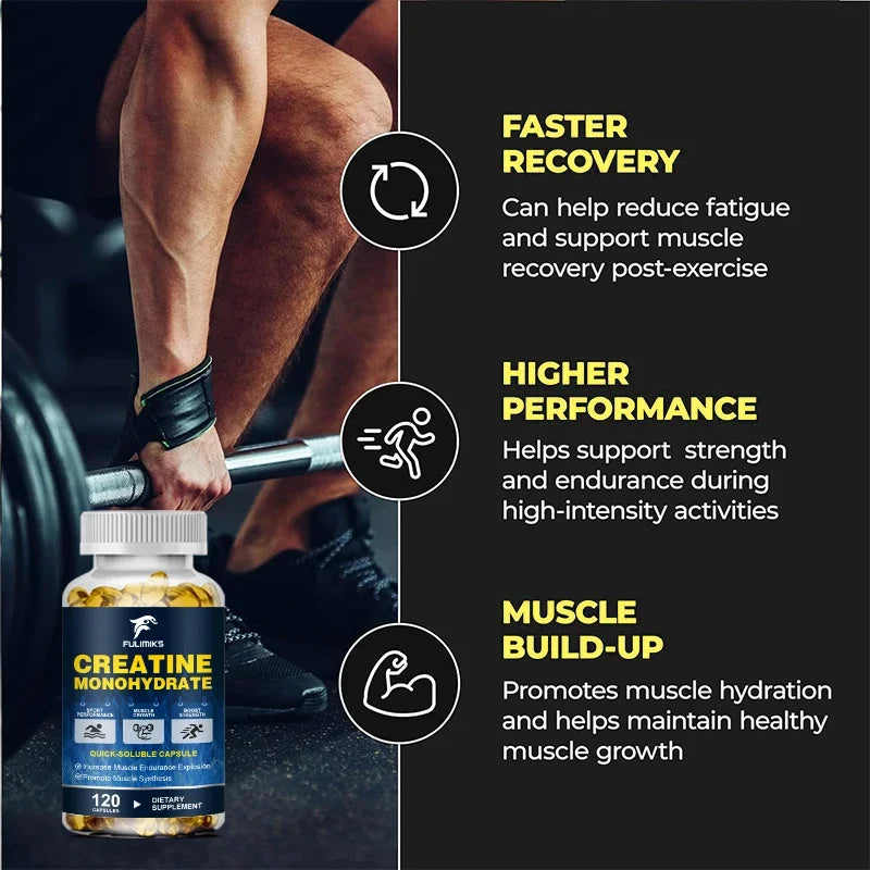 Buy 2 Get 2 Free! Premium Creatine Monohydrate Capsules, Support Muscle Growth, Strength Gains & Exercise Performance, Men
