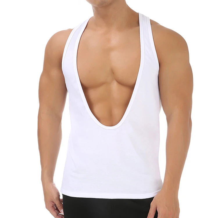 Muscle Tank Vest Men's Sports Sleeveless Shirts Sexy Deep V Neck Loose Summer Vests Solid Color T Shirts Fitness Gmy Tops