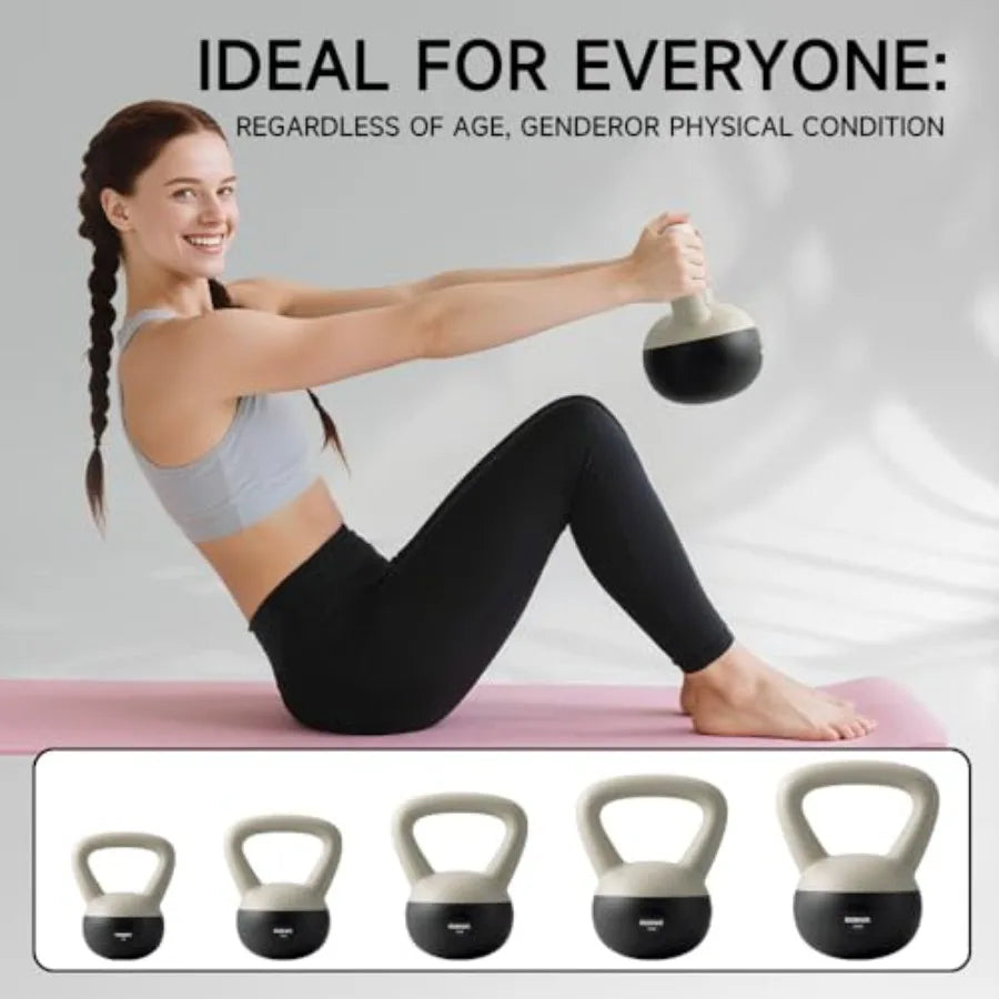 RUNWE Soft Kettlebell Sand Filled for 25 20 15 10 5 LB Soft-Sided Cushioned Base Safety Guaranteed Ideal for Men Women Beginner