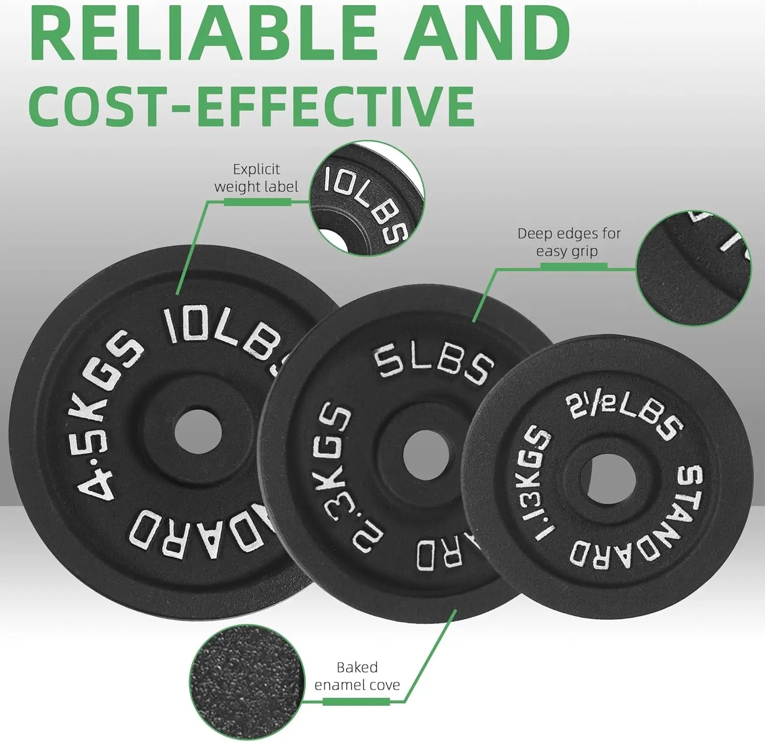 Standard 1-Inch Barbell Weight Plates, 2.5-45 LB for Home Gym Strength Training with Deep Grip