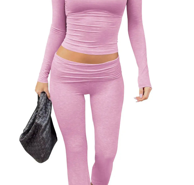 Women's Yoga Two-Piece Set Long-Sleeve Wide-Leg Activewear Set Casual Home Yoga Set Coordinated Set