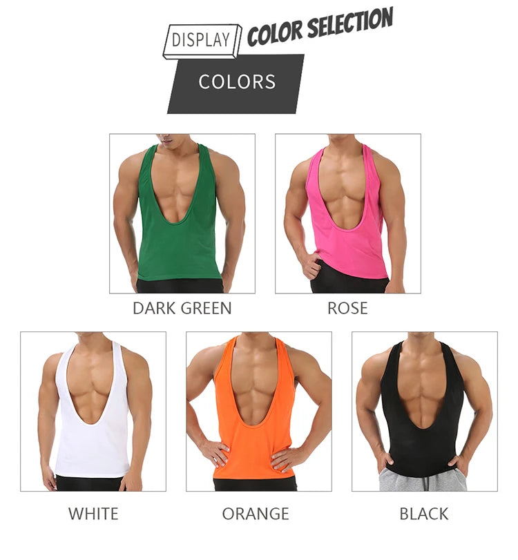 Muscle Tank Vest Men's Sports Sleeveless Shirts Sexy Deep V Neck Loose Summer Vests Solid Color T Shirts Fitness Gmy Tops