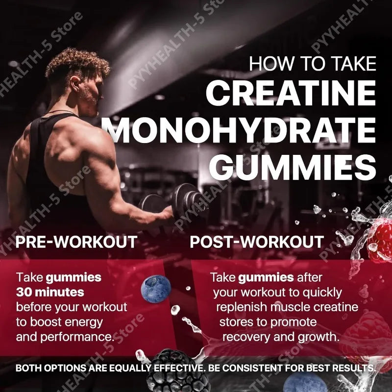 Creatine Monohydrate Gummies Vegan, Sugar-Free Pre Workout Creatine for Men & Women – Raspberry & BlackBerry Flavored Chewable