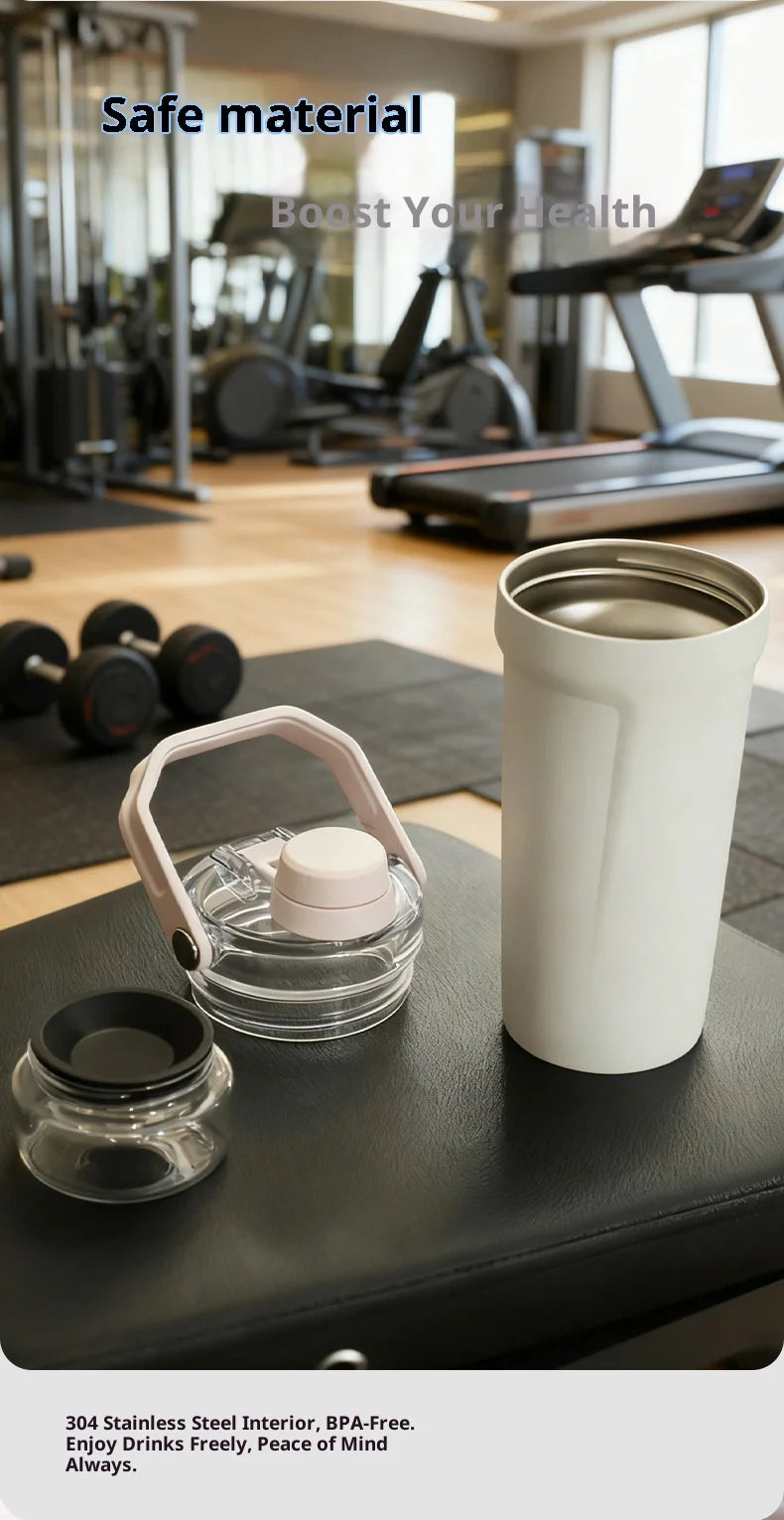 New Double-layer Protein Powder Shaker Cup, 304 Stainless Steel Insulated Sports and Gym Water Cup with Storage Compartment