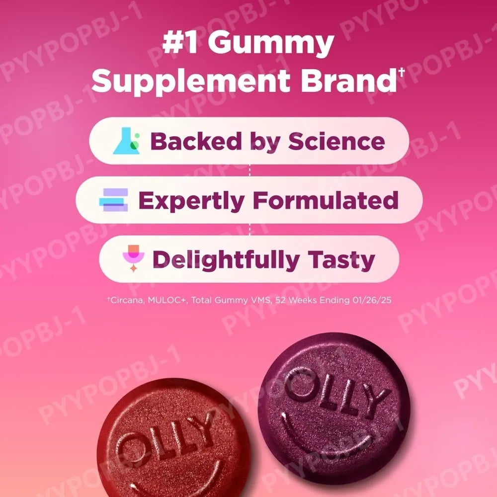 OLLY Women's Multivitamin Gummy, Vitamins A, D, C, E, Biotin, Folic Acid, Adult Chewable Vitamin, Berry Flavor, 45 Day Supply