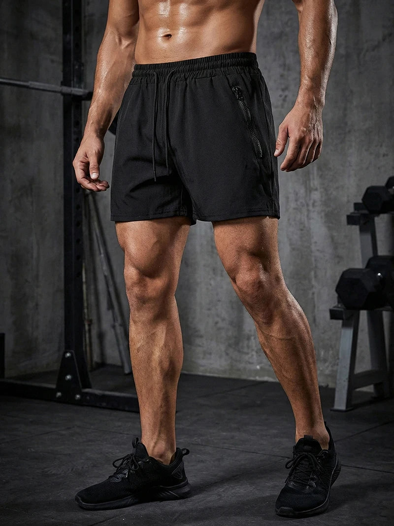 Men's Gym Workout Running Shorts with Zipper Pockets Mesh Liner Summer Sports Athletic Quick Dry Stretchy Shorts Swim Trunks