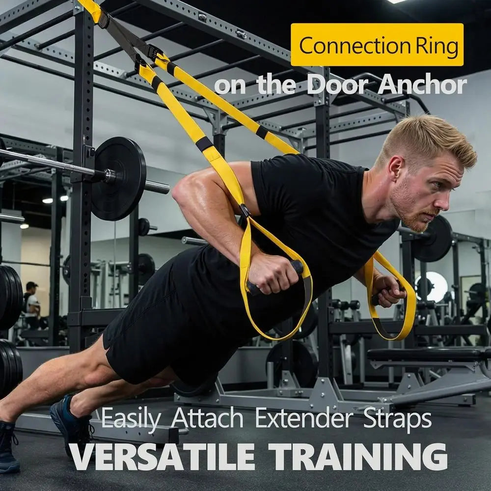 Suspension Fitness Trainer System with Integrated Door Anchor, All-in-One Bodyweight Resistance Straps for Home Gym, Heavy Duty