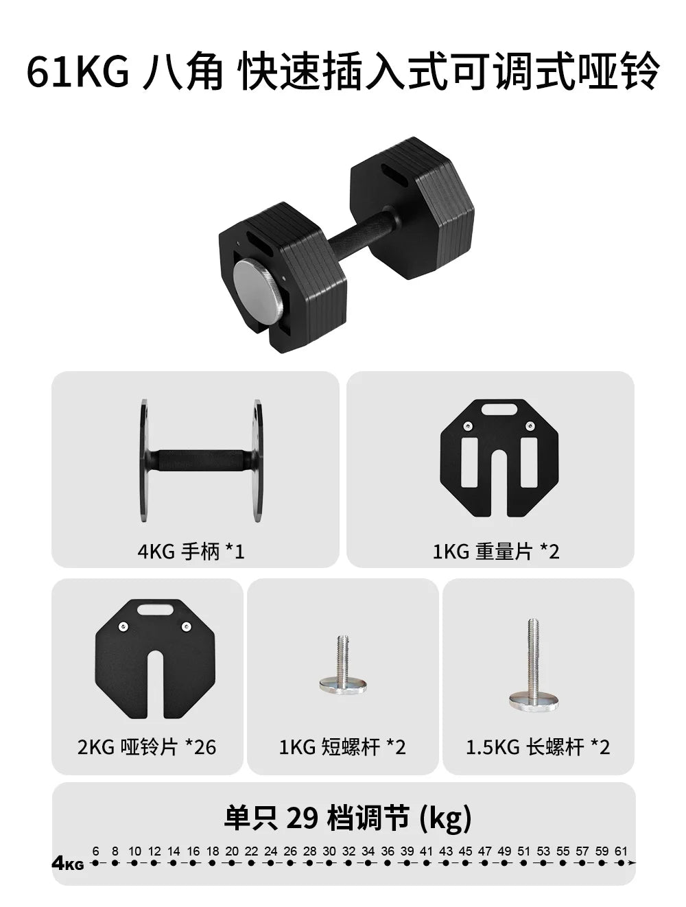New hot selling plug-in adjustable dumbbell, detachable multifunctional octagonal dumbbell, 2kg incremental dumbbells