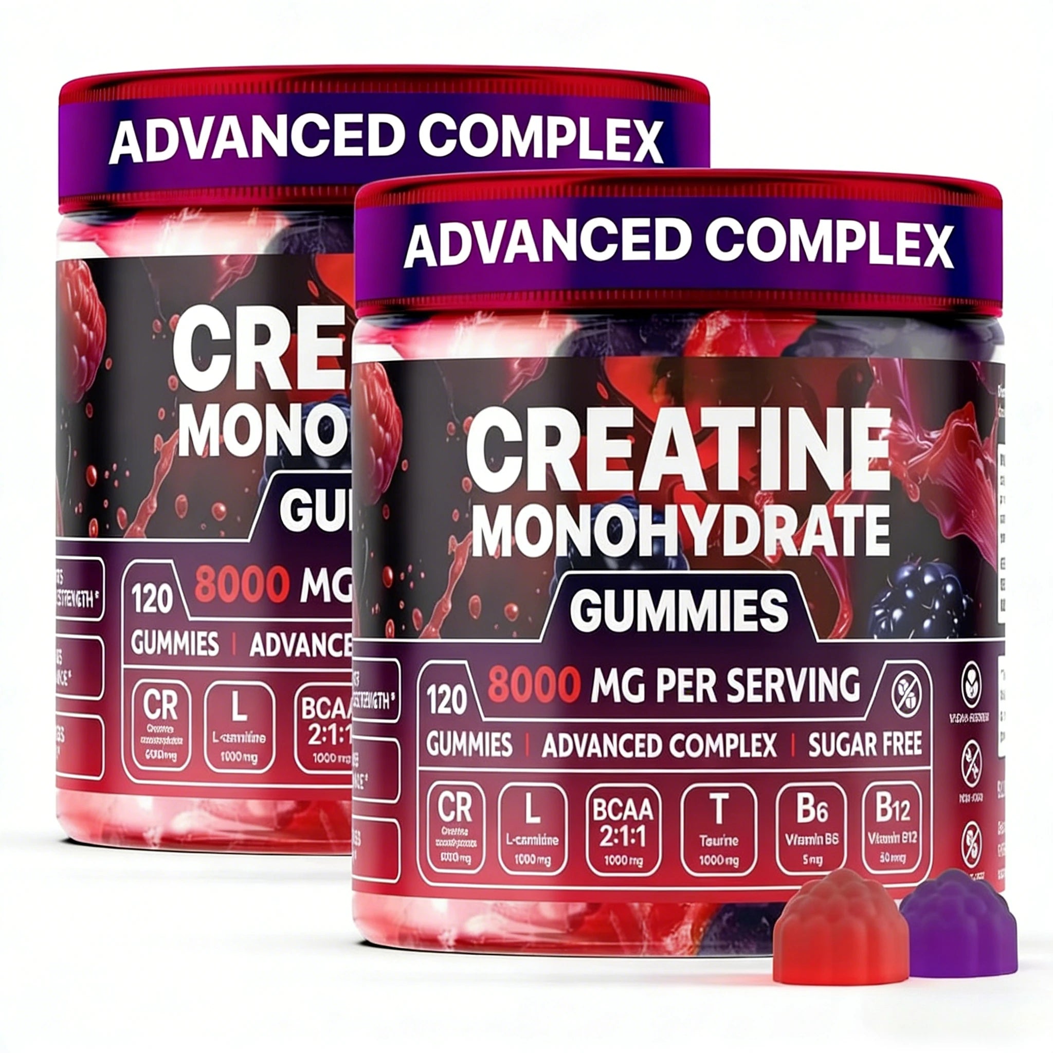 Creatine Monohydrate Gummies Vegan, Sugar-Free Pre Workout Creatine for Men & Women – Raspberry & BlackBerry Flavored Chewable