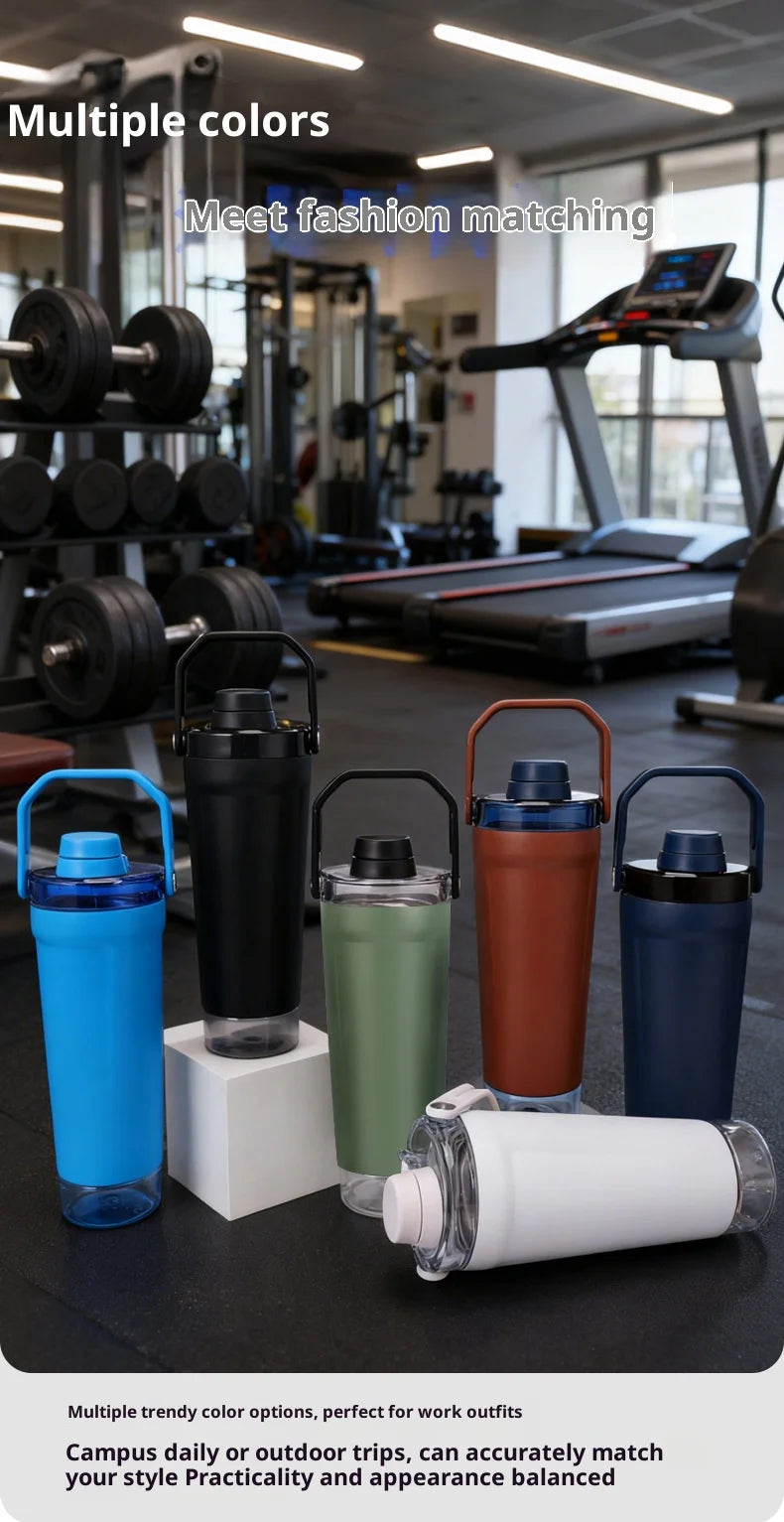 New Double-layer Protein Powder Shaker Cup, 304 Stainless Steel Insulated Sports and Gym Water Cup with Storage Compartment