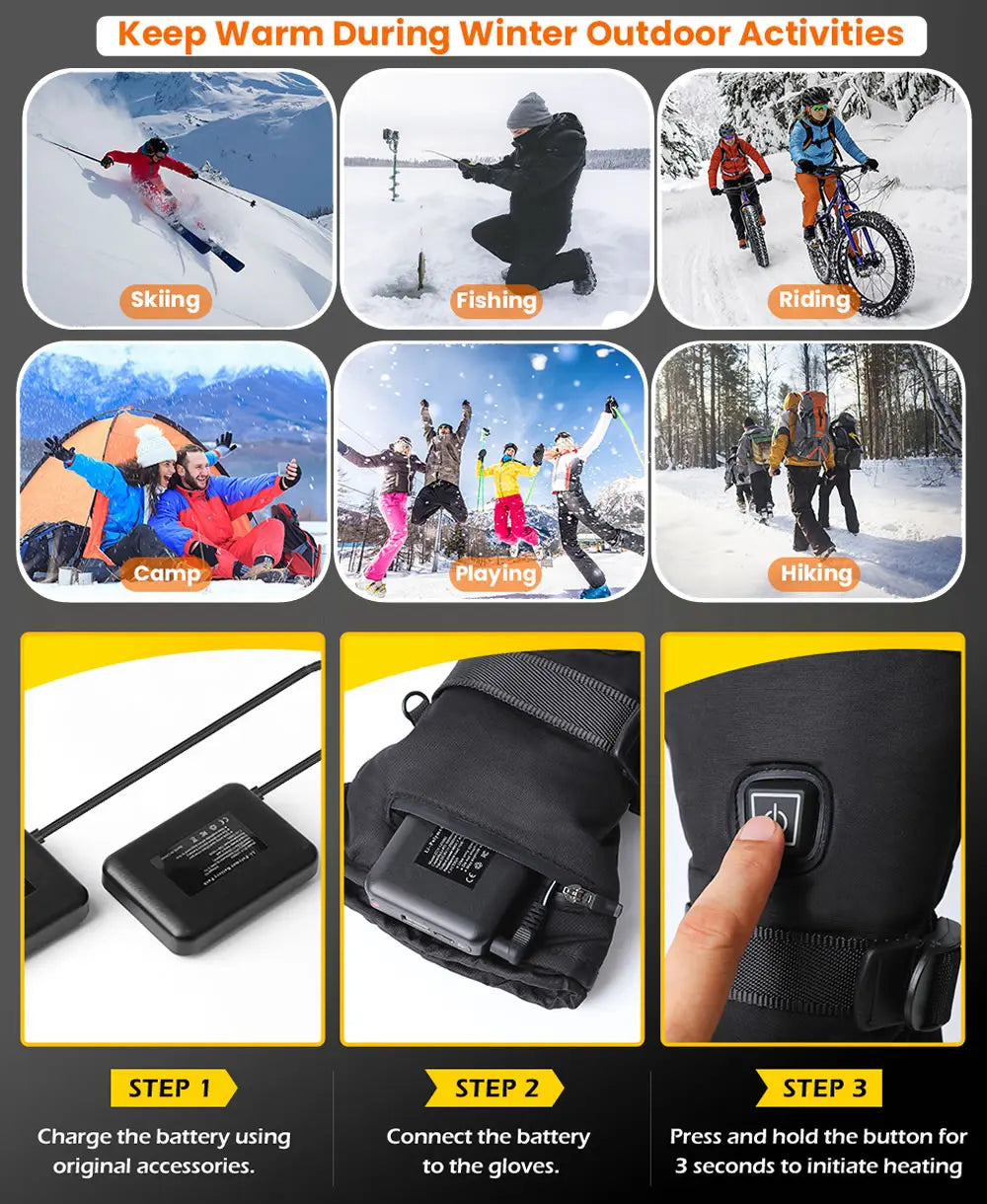 HG08 Outdoor Electric Heating Gloves Waterproof Guantes Touch Screen Li-Polymer Battery Riding Hiking Camping Motorbike Racing