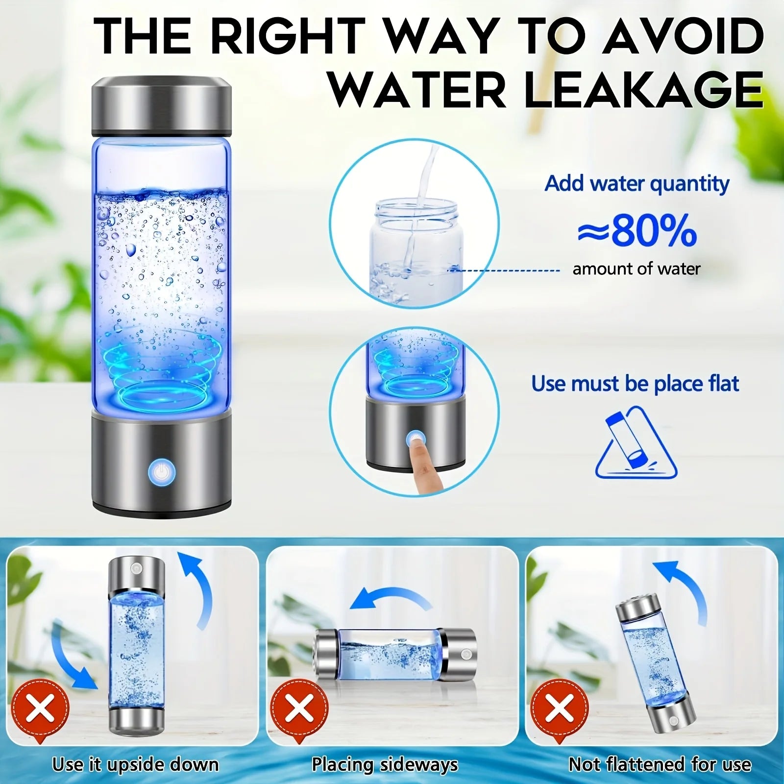 One hydrogen water bottle, hydrogen-rich water cup, USB-charged hydrogen electrolysis generator (3 minutes charge), fitness
