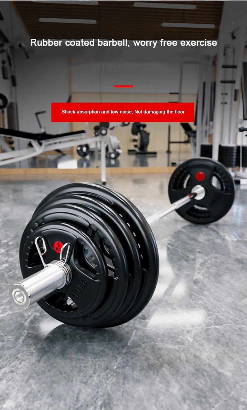 Weightlifting Hard Pull Rubber Barbell Plates Large Hole Bar Barbell Plates Three Hole Handheld Barbell
