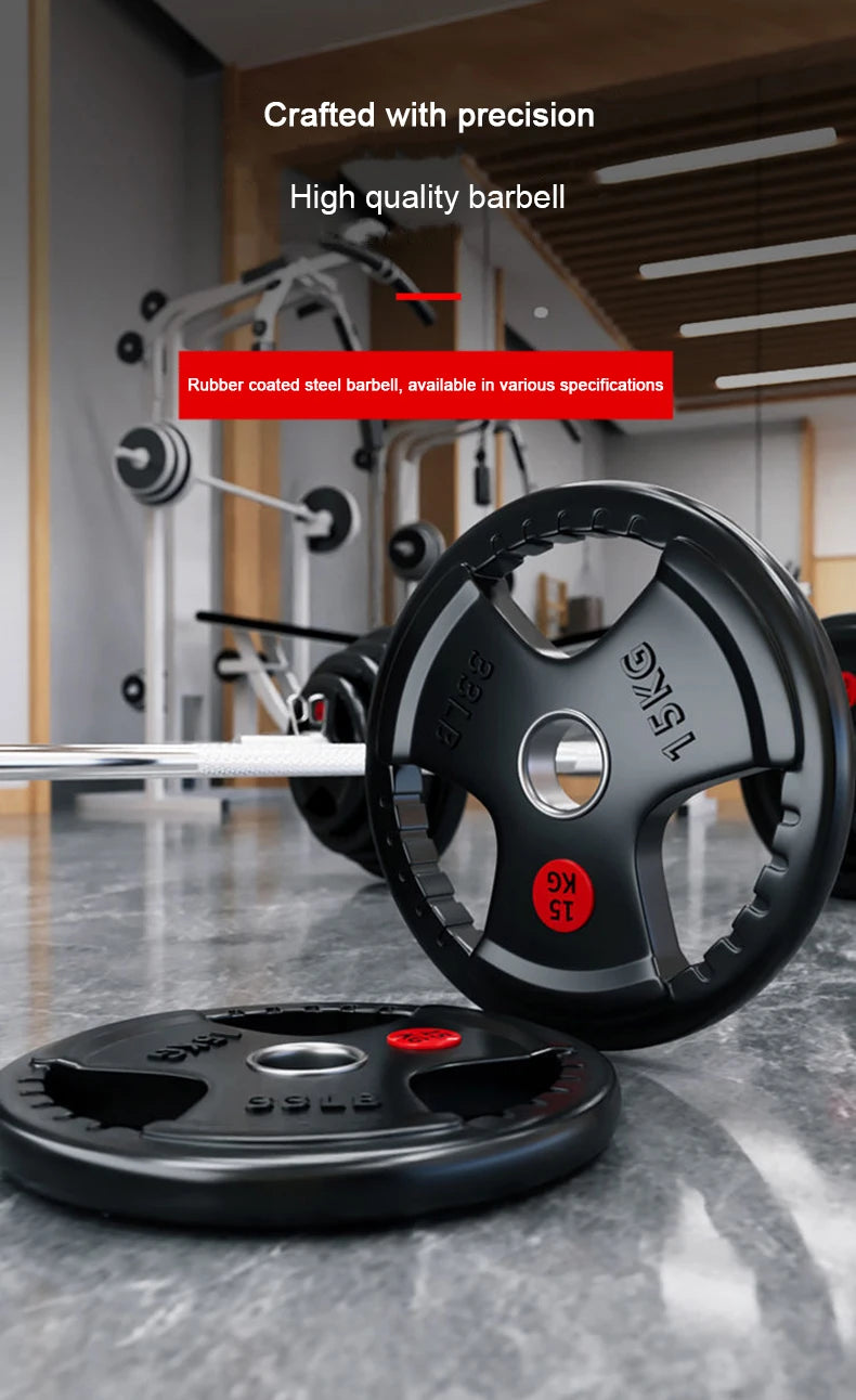 Weightlifting Hard Pull Rubber Barbell Plates Large Hole Bar Barbell Plates Three Hole Handheld Barbell