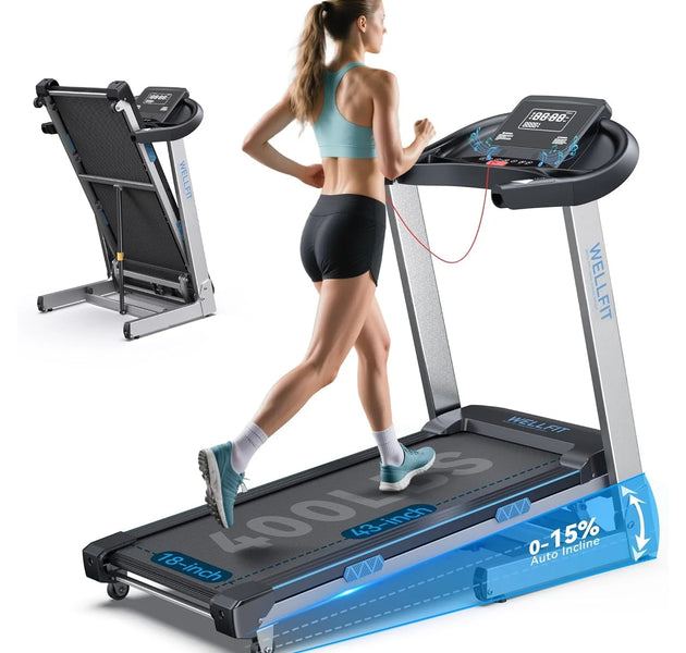 Treadmill with 15% Auto Incline, 400lbs Treadmills with Handlebar for Home, Voice Control Mute Remote, Under Desk, Customized