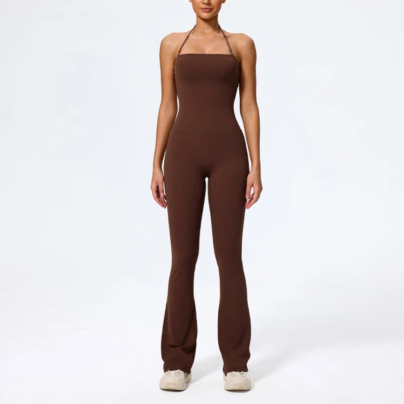 Ctenkevet New Women Sleeveless Hang Neck Jumpsuit Backless Flared Activewear Female Yoga Clothes Sport Outfit For Woman Overalls