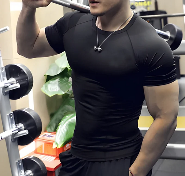 Men's compression running T-shirt fitness tight short sleeved T-shirt training jogging shirt gym sportswear quick drying