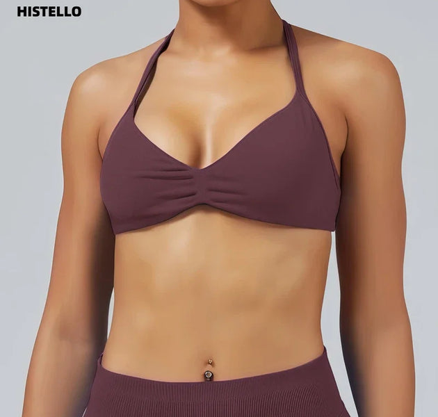 HISTELLO Impacts Strappy Bra Gym Top Women High Support Thin Strap Halter Sports Seamless Bra Scrunch Push-up Workout Yoga Tanks