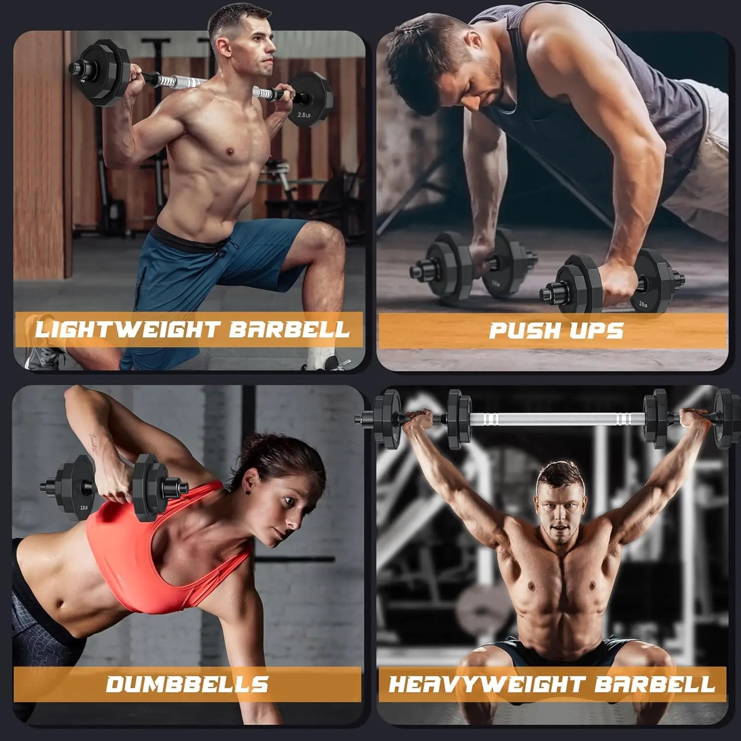 Adjustable Dumbbell Sets 22-88Lbs Solid Steel Barbell Free Weight Home Gym Equipment for Men Women Strength Training