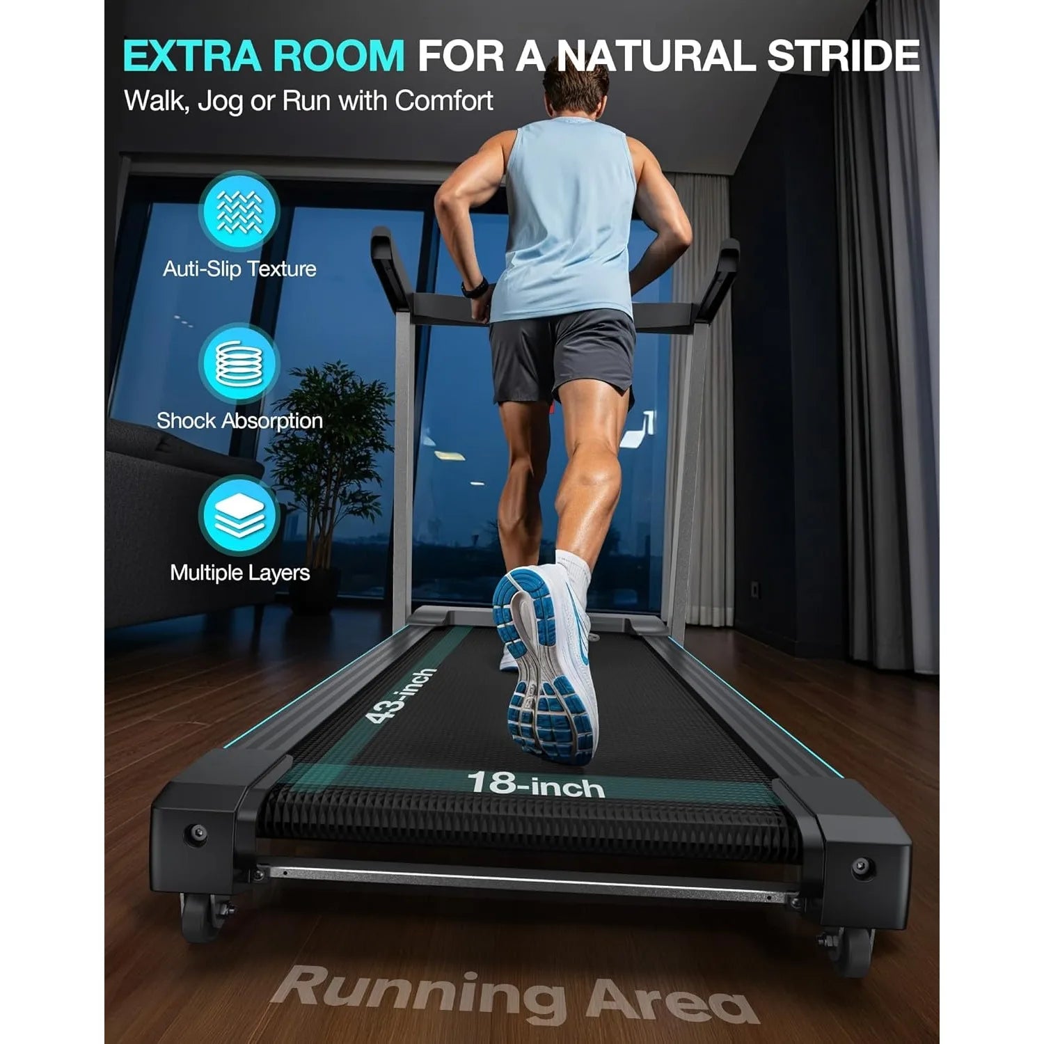 Treadmill with 15% Auto Incline, 400lbs Treadmills with Handlebar for Home, Voice Control Mute Remote, Under Desk, Customized