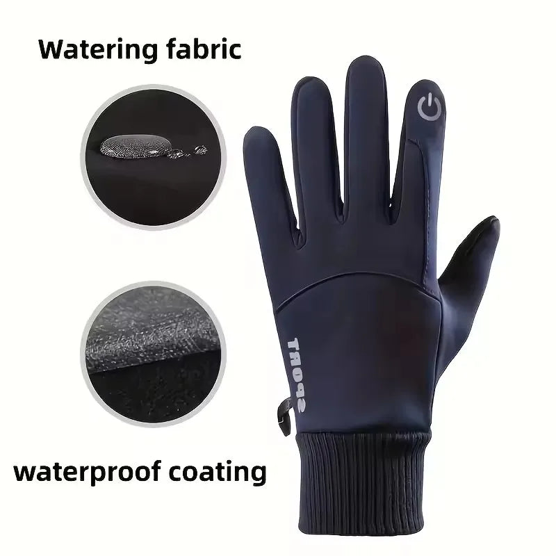 Black Winter Fleece Gloves Full Fingers Waterproof Touch Screen Cycling Outdoor Sports Running Motorcycle Ski Warm