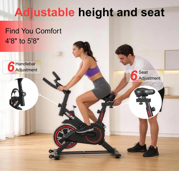 RELIFE Exercise Bike Stationary for Home Indoor,Cycling Bike with Silent Belt Drive for Home Cardio,Brake Pad