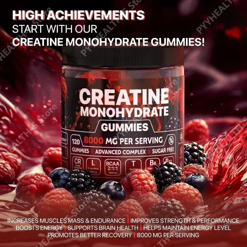 Creatine Monohydrate Gummies Vegan, Sugar-Free Pre Workout Creatine for Men & Women – Raspberry & BlackBerry Flavored Chewable