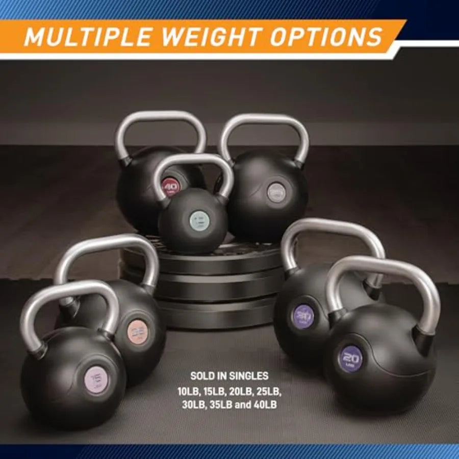 Marcy Commercial Grade PU Coated Kettlebell 10 to 40 LB Single Weights with Textured Steel Handle Flat Base for Full Body Stren