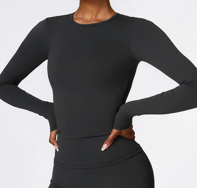 Women Yoga T-shirts Solid Sports Top Long Sleeve Gym Workout Running Shirts Sexy Exposed Navel Quick Dry Fitness Gym Sport Wear