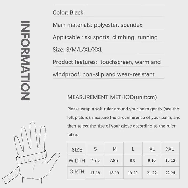 Black Winter Fleece Gloves Full Fingers Waterproof Touch Screen Cycling Outdoor Sports Running Motorcycle Ski Warm