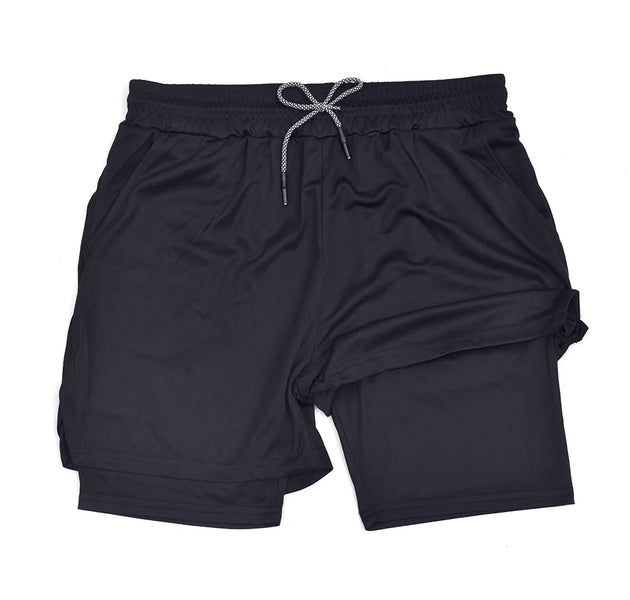 Men's Double Layer Fitness Shorts Men Fitness Gym Training 2 in 1 Sports Shorts Quick Dry Workout Jogging Double Deck Summer