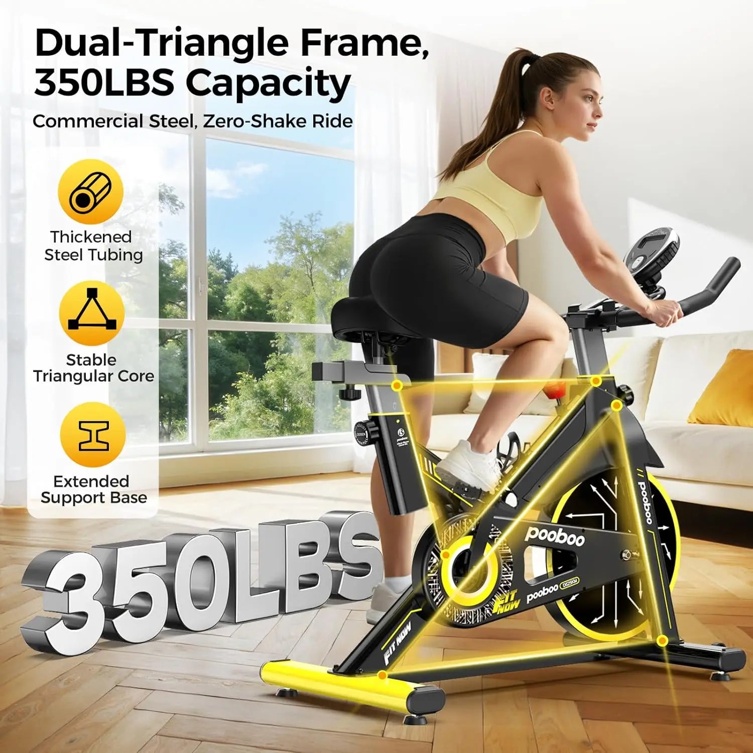 Magnetic Exercise Bike, Quiet Stationary Bike with APP and 350lbs Weight Capacity, Indoor Cycling Bike with LCD, Customized