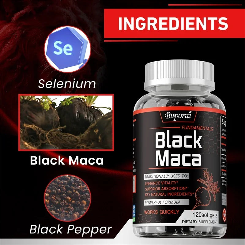 Black Maca Supplement - Increase Muscle Mass, Hormone Balance, Improve Energy and Endurance, Super Absorption, Relieve Fatigue