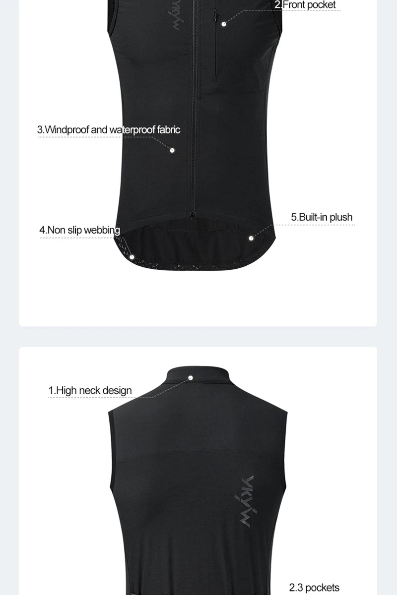 YKYW Cycling Vest Winter Waterproof Fleece Liner Rear Anti-slip Gripper Thermal Windproof Moisture Wicking 4 Pockets 7 color