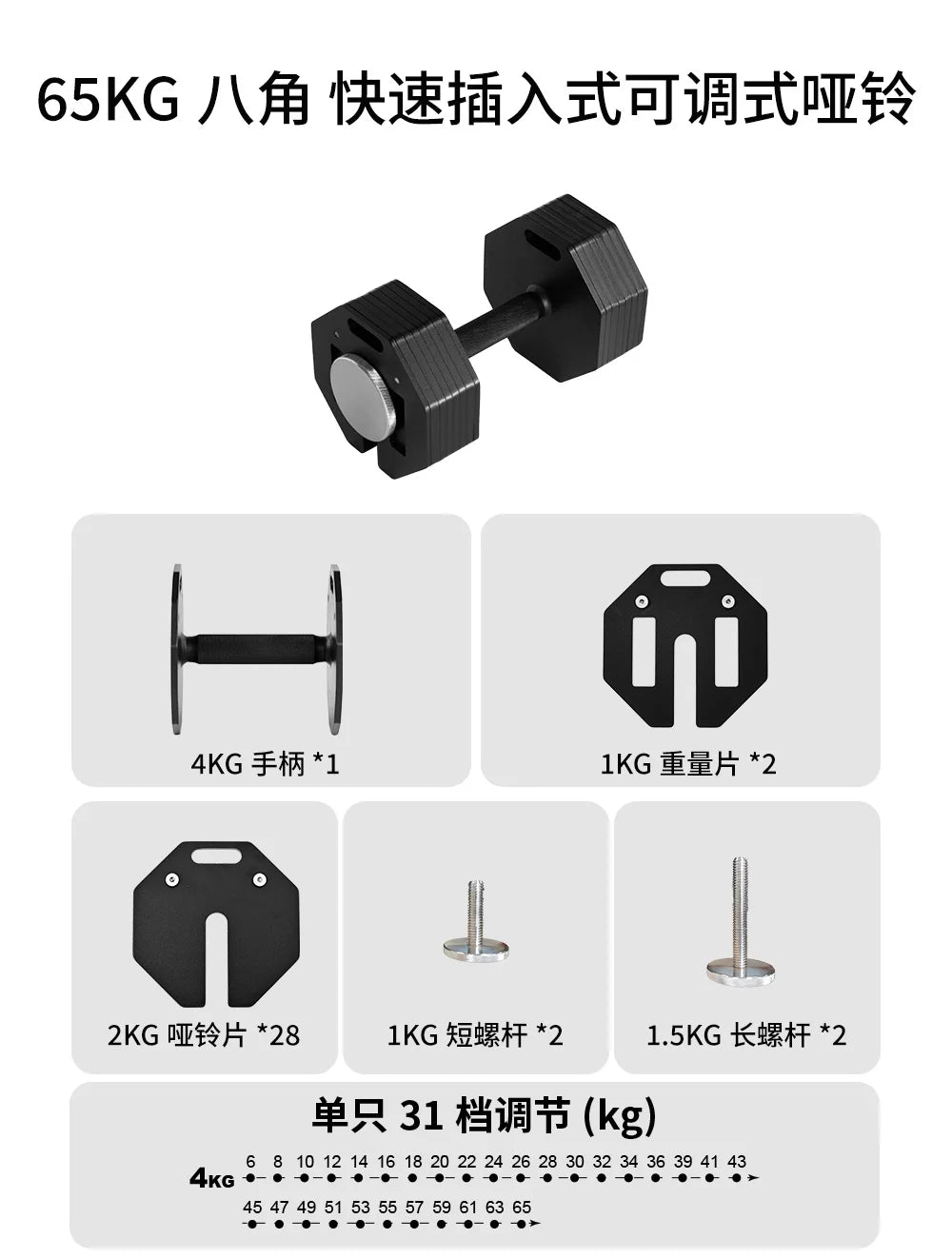 New hot selling plug-in adjustable dumbbell, detachable multifunctional octagonal dumbbell, 2kg incremental dumbbells