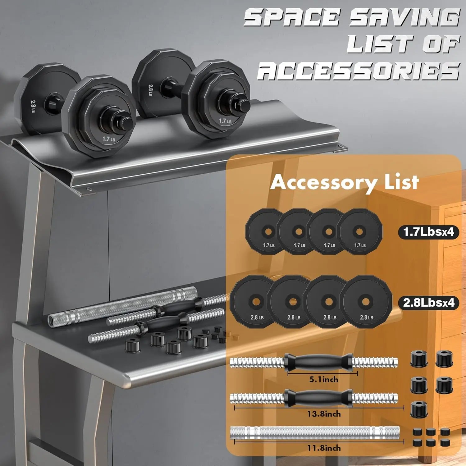 Adjustable Dumbbell Sets 22-88Lbs Solid Steel Barbell Free Weight Home Gym Equipment for Men Women Strength Training