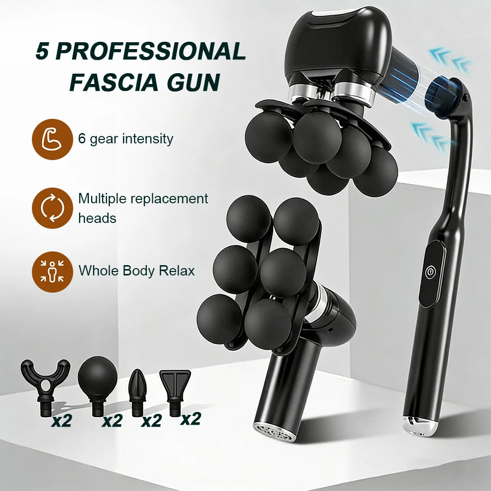 6-Heads Handhel Fascia Gun High Frequency Vibration Body Massage Gun Neck Shoulder Waist Back Handle Massager Fascia masajeador