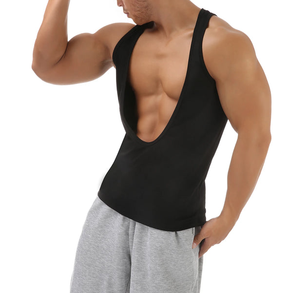 Muscle Tank Vest Men's Sports Sleeveless Shirts Sexy Deep V Neck Loose Summer Vests Solid Color T Shirts Fitness Gmy Tops