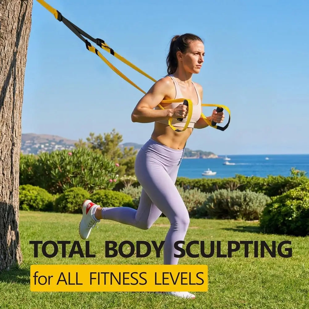 Suspension Fitness Trainer System with Integrated Door Anchor, All-in-One Bodyweight Resistance Straps for Home Gym, Heavy Duty