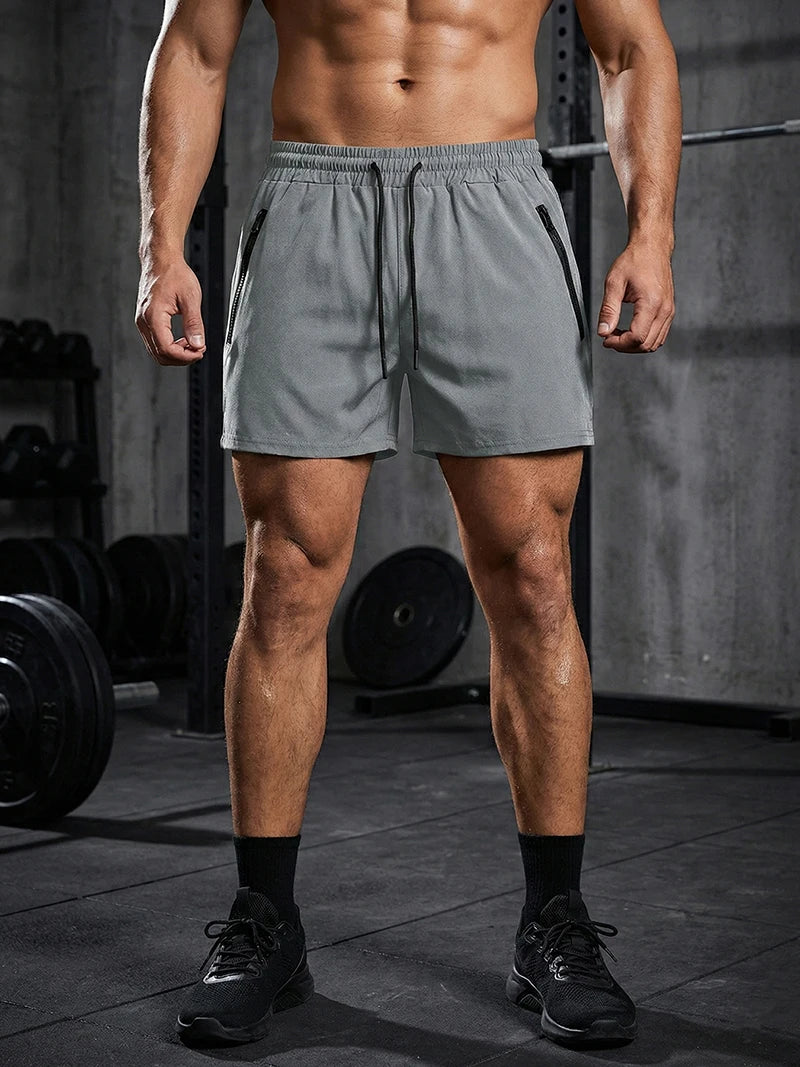 Men's Gym Workout Running Shorts with Zipper Pockets Mesh Liner Summer Sports Athletic Quick Dry Stretchy Shorts Swim Trunks