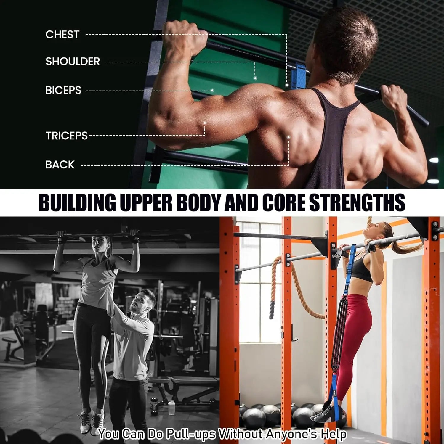 Heavy Duty Pull Up Assistance Bands Set, 260lbs Resistance with Adjustable Strap for Home Workout