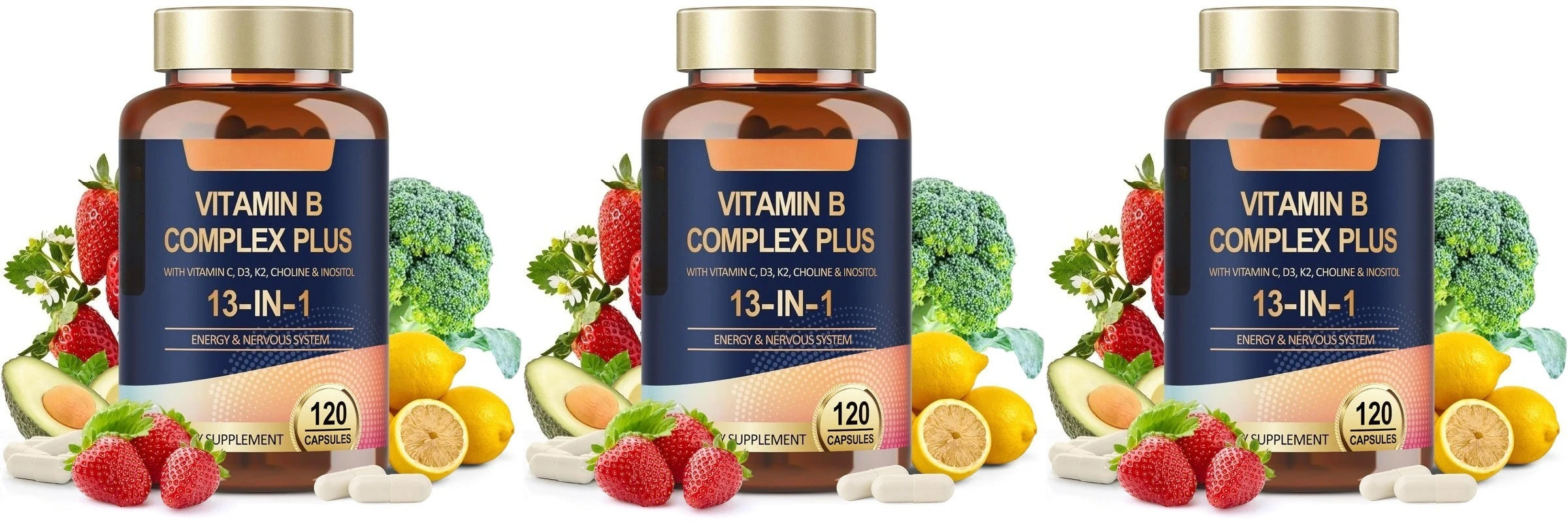 Vitamin B Complex Plus13-in-1 120Vegan Capsules Energy Support Immune Health Nerve Function Skin Wellness Antioxidant Supplement